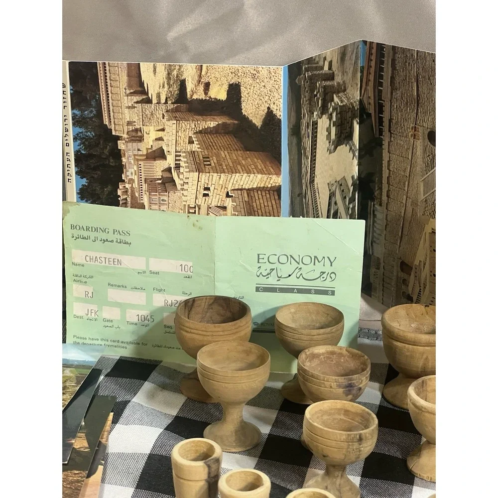 ISRAEL LOT‎ ~ RARE DOUBLE BAMBOO CLARINET, 7 HAND CARVED MINI GOBLETS + (2555)